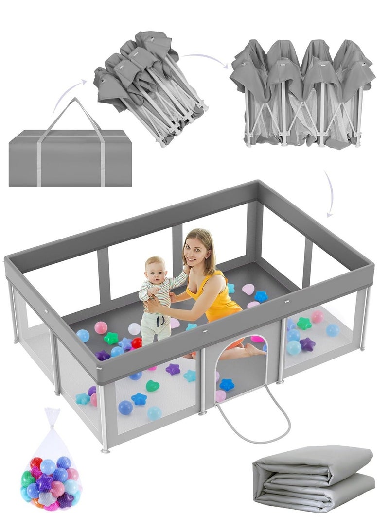 والالا حظيرة لعب قابلة للطي للأطفال، ساحة لعب للأطفال الرضع والأطفال الصغار، سياج أمان محمول للأطفال خفيف الوزن، لا يحتاج إلى تركيب، حظيرة لعب داخلية وخارجية مع حقيبة حمل وسجادة، مع كرات المحيط*20، 127*180*66 سم رمادي فاتح - Image 1
