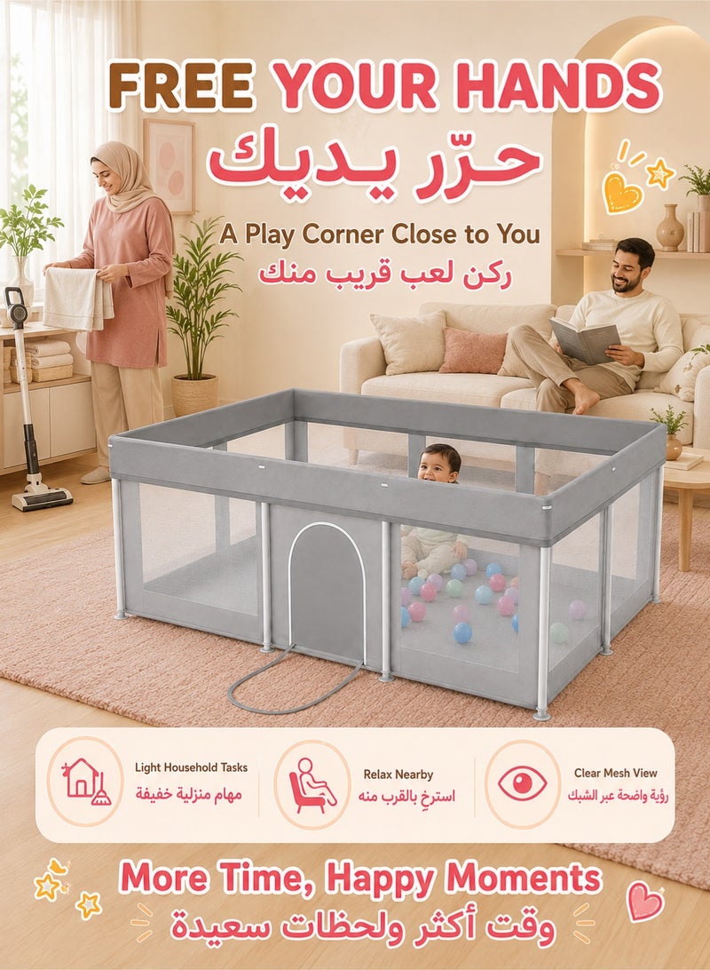 والالا حظيرة لعب قابلة للطي للأطفال، ساحة لعب للأطفال الرضع والأطفال الصغار، سياج أمان محمول للأطفال خفيف الوزن، لا يحتاج إلى تركيب، حظيرة لعب داخلية وخارجية مع حقيبة حمل وسجادة، مع كرات المحيط*20، 127*180*66 سم رمادي فاتح - Image 4