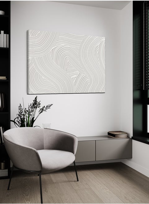 Canvas Wall Art Stretched Over Wooden Frame with Waves Lines Painting