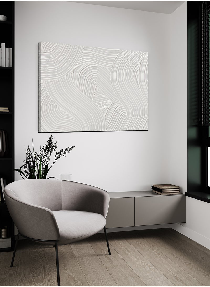 LOWHA - Canvas Wall Art Stretched Over Wooden Frame with Waves Lines Painting - Image 1