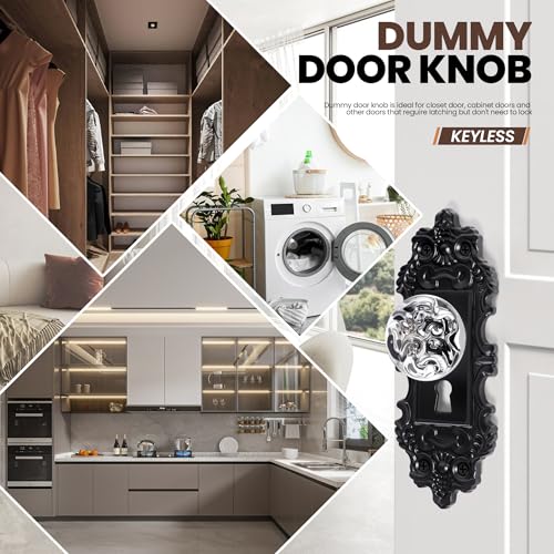 CEYMIO Vintage Dummy Door Knob Interior 2 Pack Crystal Glass Door Knobs Antique Black Cabinet Knobs Keyless Decorative Hallway Closet Door Pulls Dresser Handles - Image 3