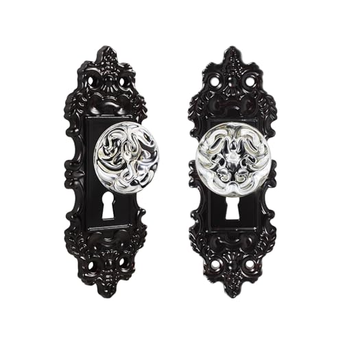 CEYMIO Vintage Dummy Door Knob Interior 2 Pack Crystal Glass Door Knobs Antique Black Cabinet Knobs Keyless Decorative Hallway Closet Door Pulls Dresser Handles - Image 1