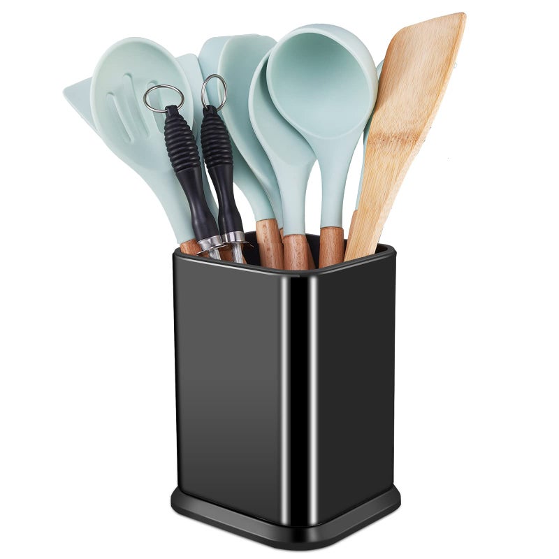 RedCall Stainless Steel Kitchen Utensil Holder for Countertop Spoon Spatula OrganizerModern Rectangular Large Cooking Utensil Caddy CounterUtensil Crock Stainless Steel Black