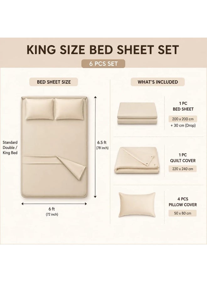 دريمزون طقم مفرش سرير مبطن مقاس "كينغ" (King Size) مكون من 6 قطع باللون البيج - طقم لحاف فاخر مع أغطية وسائد. - Image 4