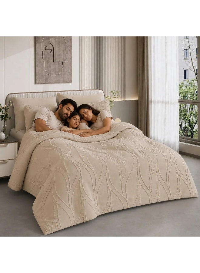 دريمزون طقم مفرش سرير مبطن مقاس "كينغ" (King Size) مكون من 6 قطع باللون البيج - طقم لحاف فاخر مع أغطية وسائد. - Image 3