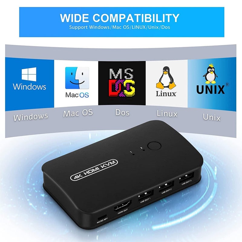Tobo 4K KVM Switch HDMI 2 Port Box, USB and HDMI Switch for 2 Computers Share Keyboard Mouse Printer and one HD Monitor, Support UHD 4K@30Hz, with Remote Controller and 2 KVM Cables - Image 4
