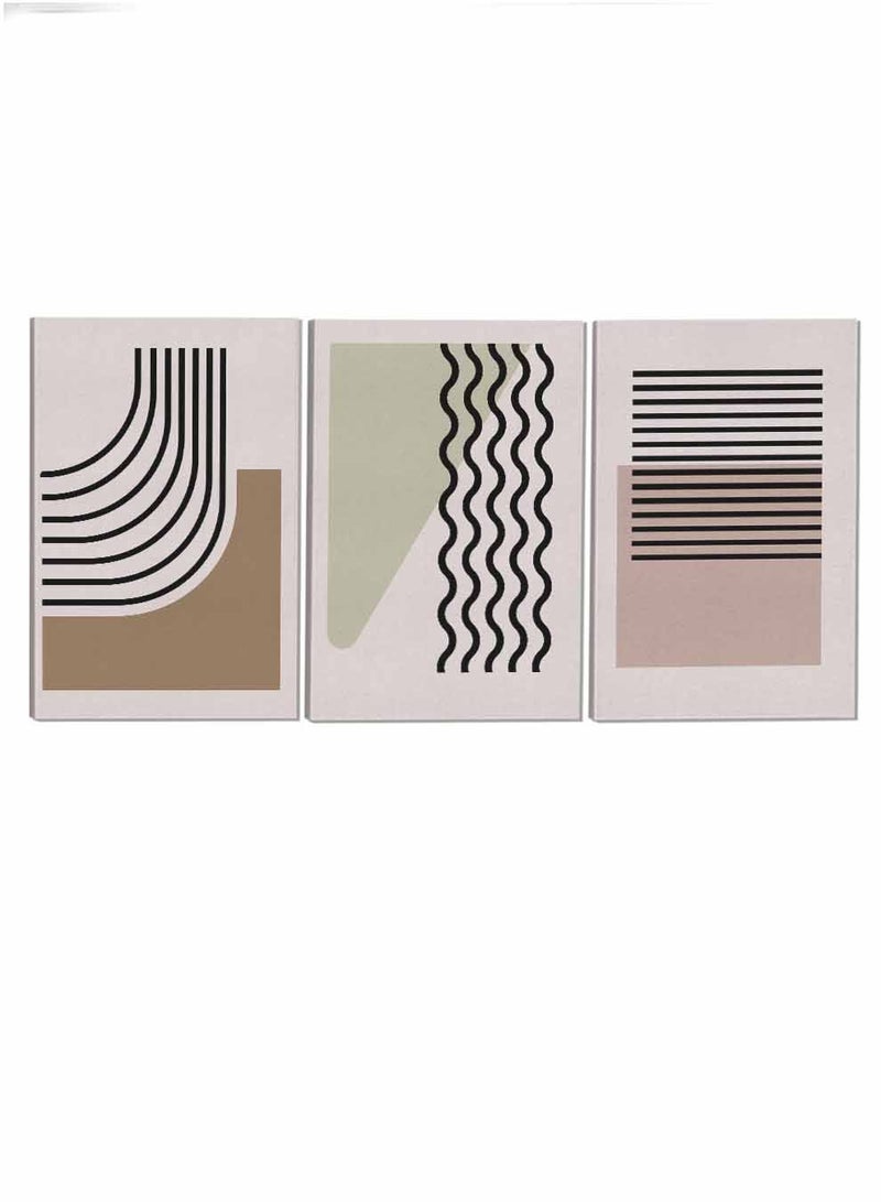 لوحة طقم من ٣ لوحات كانفاس على إطار خشبي تصميم خطوط وأشكال تجريدية للمنزل غرفة المعيشة المكتب الديكور - Image 4