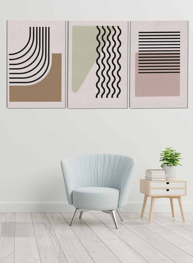لوحة طقم من ٣ لوحات كانفاس على إطار خشبي تصميم خطوط وأشكال تجريدية للمنزل غرفة المعيشة المكتب الديكور - Image 1