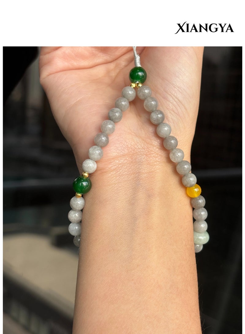 XIANGYA Phone Charm Lanyard Strap – Gray Glass Bead Chain with Jadeite Accents & Xiuyan Jade Details for Phone/Bag/Keychain - Image 5