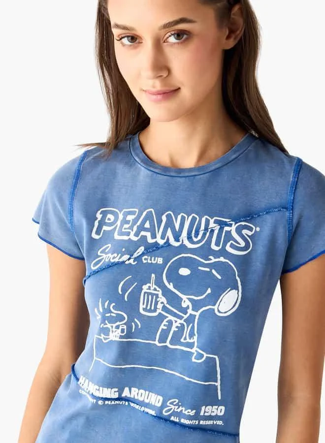 SP Characters Peanuts Print T-shirt with Crew Neck and Short Sleeves
