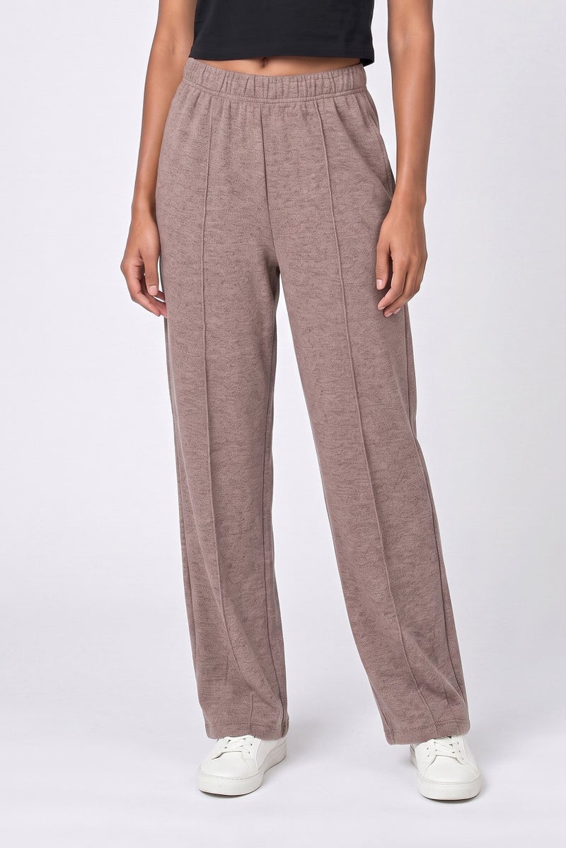 Threadbare Women Barrel Fit Textured Straight Leg Pants, Light Brown - Image 1