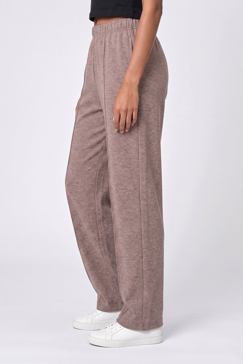 Threadbare Women Barrel Fit Textured Straight Leg Pants, Light Brown - Image 3