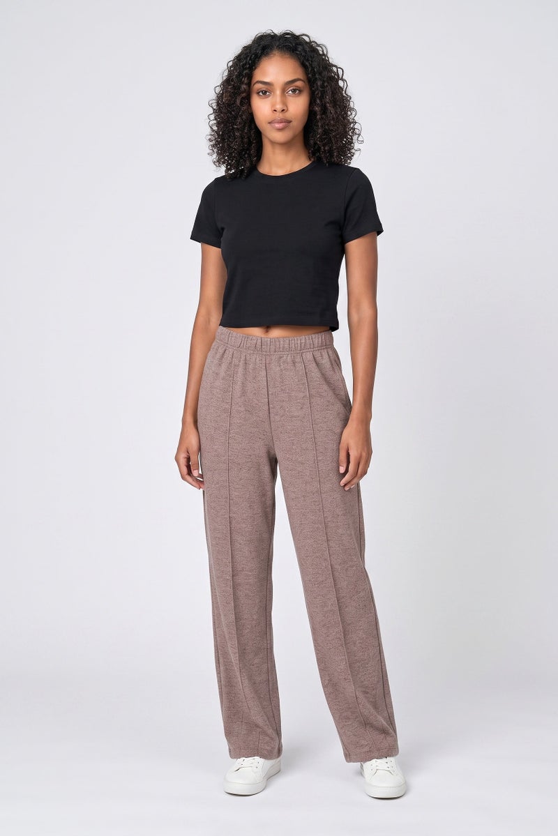 Threadbare Women Barrel Fit Textured Straight Leg Pants, Light Brown - Image 2
