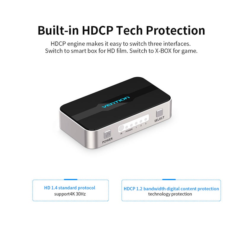 4K HD Switcher: Aluminium Alloy Palm-Size - Stable Transmission With 3D Effect & HDCP Protection for Home, Business, Multiple Devices - Image 3