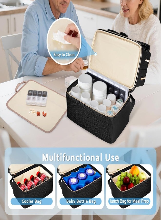 Fasrom Medicine Travel Bag Backpack with Insulated Compartment & Waterproof Mat, Double Layer Pill Bottle Organizer for Prescription, Vitamins and Medical Supplies, Black (Empty Bag Only - Image 3