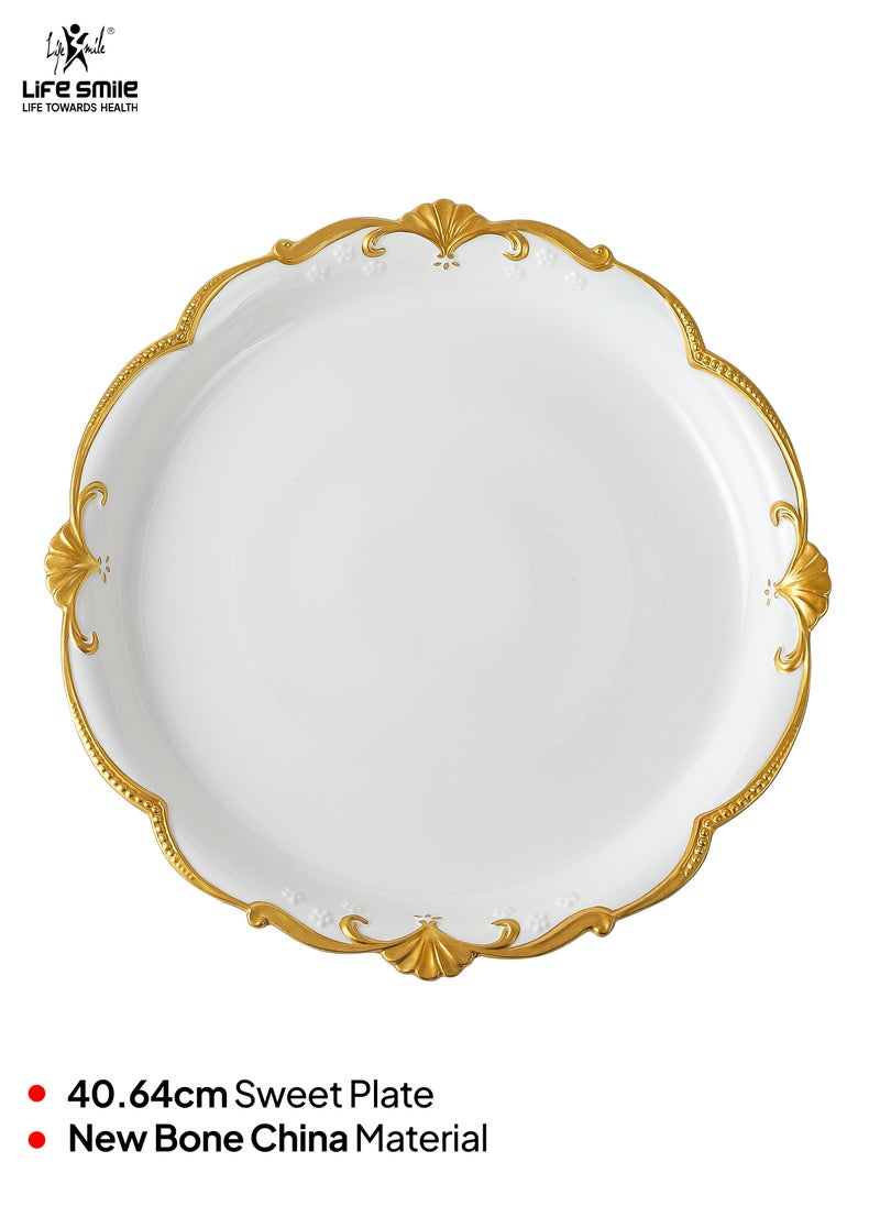 Life Smile LIFE SMILE New Bone China Embossed Dinner Plates Round Pasta Bowl Serving Plates Salad Bowls Set Side Plate Dinnerware Plates Set  - Image 2