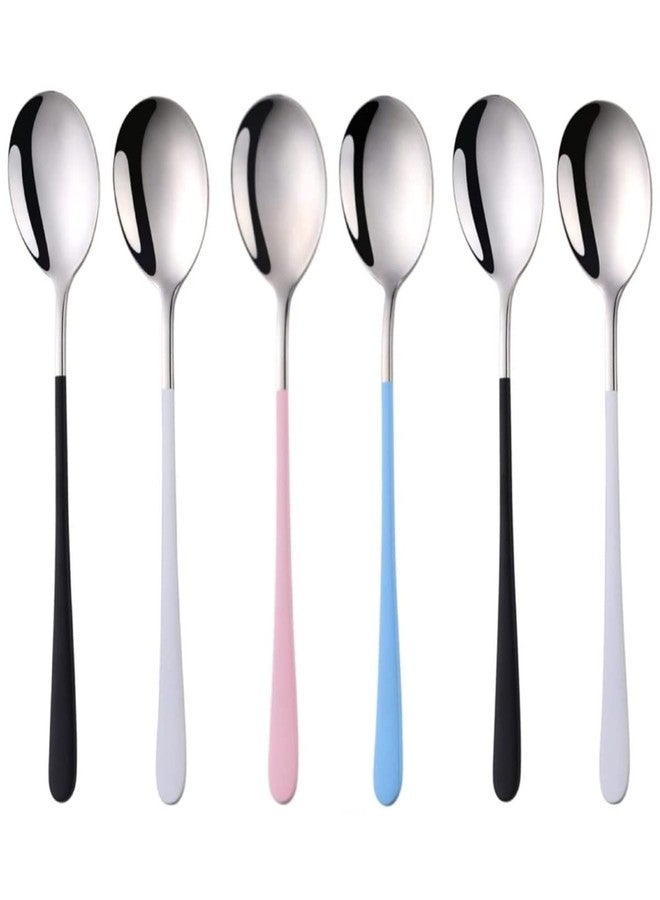 OLWICK® 6 PCS 304 Stainless Steel Round Head Soup Spoons, Modern Thick Long Handle Dinner Spoons for Soup,Dessert,Milk,Tea,Coffee, (Silver) - Image 1