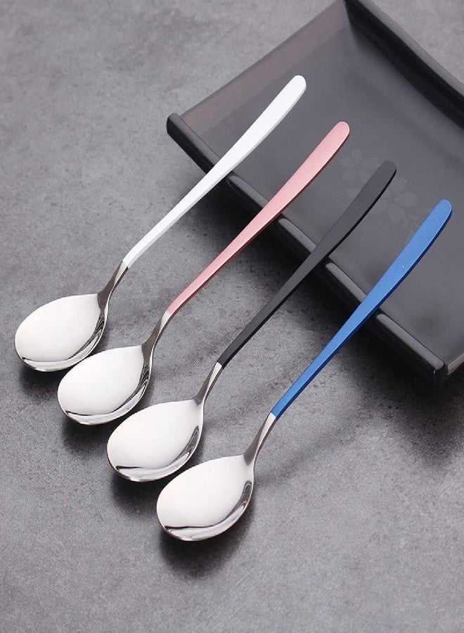 OLWICK® 6 PCS 304 Stainless Steel Round Head Soup Spoons, Modern Thick Long Handle Dinner Spoons for Soup,Dessert,Milk,Tea,Coffee, (Silver) - Image 2