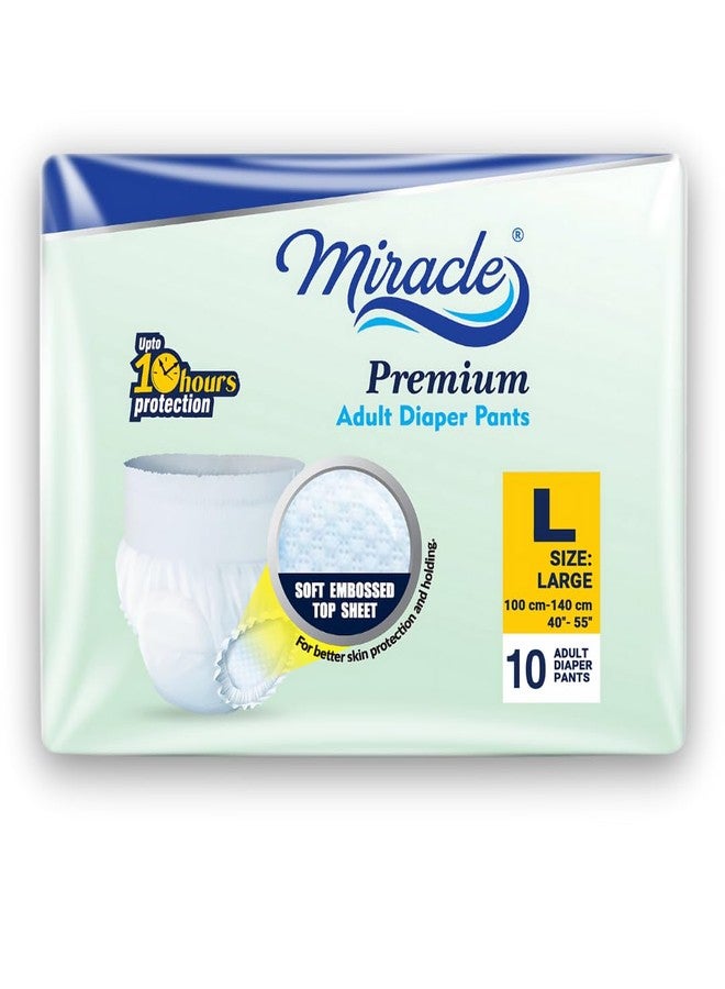 MIRACLE Premium Pants Style with Upto 10 hours Protection | Unisex | Waist Size (40-56 Inches) Adult Diaper - L (10 Pieces) - Image 1