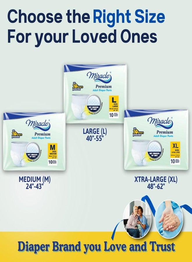 MIRACLE Premium Pants Style with Upto 10 hours Protection | Unisex | Waist Size (40-56 Inches) Adult Diaper - L (10 Pieces) - Image 4