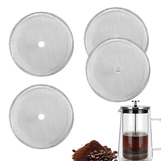 4PACK STAINLESS STEEL REPLACEMENT CAFETIERE FILTER MESH SCREEN 4 INCH COFFEE FILTER FOR 34OZ1000ML COFFEE AND TEA MAKERS
