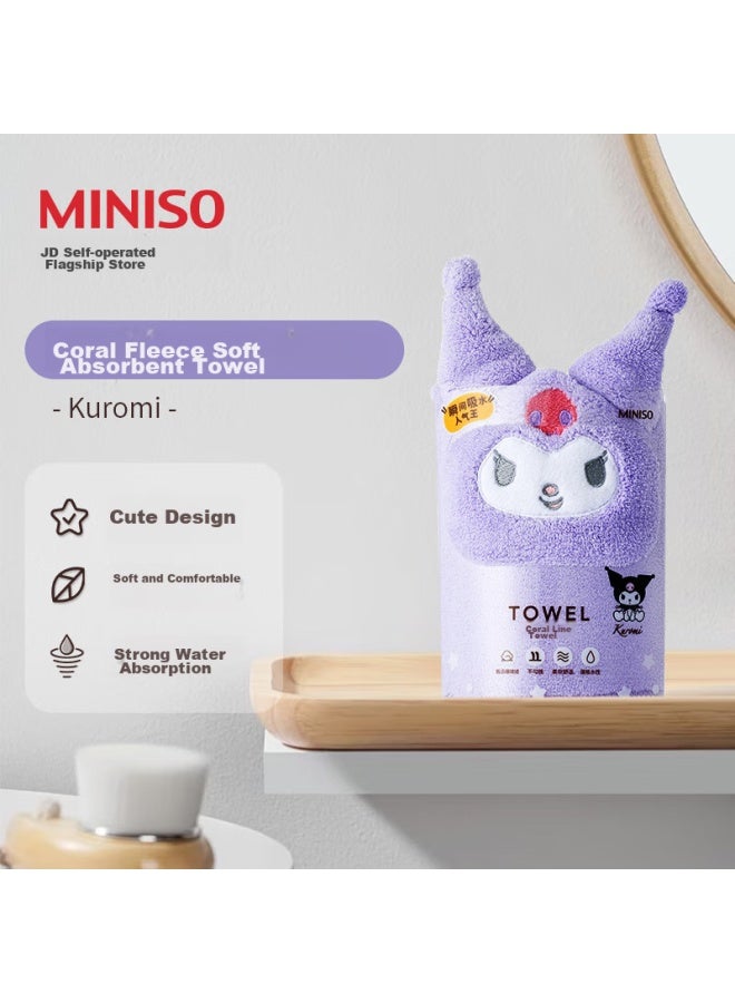 Miniso Kuromi Coral Fleece Soft Absorbent Towel, Low Shedding, For Home Use, Face Washing And Bathing, 80*30cm - Image 1