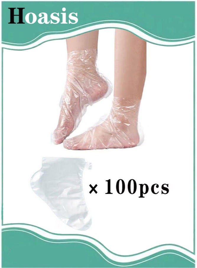 ح واحة ١٠٠ قطعة من الجوارب البلاستيكية الشفافة للاستخدام مرة واحدة مع ملصق، وبطانات حمام القدم من شمع البارافين، وأغطية لحماية القدمين، وجوارب سبا القدمين، وأكياس أغطية العلاج الحراري للقدمين - Image 1