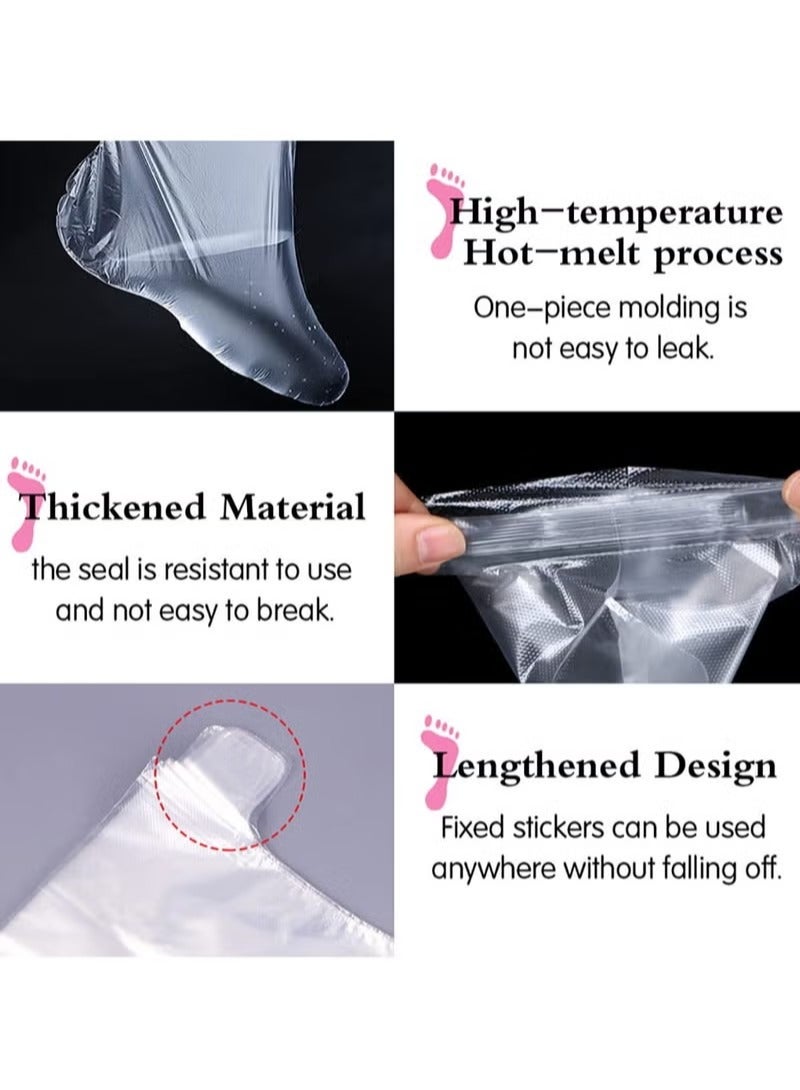 ح واحة ١٠٠ قطعة من الجوارب البلاستيكية الشفافة للاستخدام مرة واحدة مع ملصق، وبطانات حمام القدم من شمع البارافين، وأغطية لحماية القدمين، وجوارب سبا القدمين، وأكياس أغطية العلاج الحراري للقدمين - Image 3