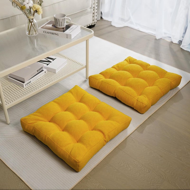 Tromlycs Floor Pillow Seating Cushions for Adults Set of 2 Sitting Large Square Pillow Gel Memory Foam 20 x 20 x 4 Inch Yellow