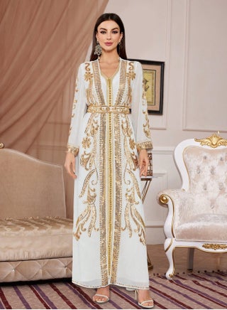 Madam Uniq Womens Muslim Sequin Dress Two-Piece V Neck Bronzing Dress Islamic Full Length Kaftan Daily Casual Dress | Best Price KSA | Riyadh, Jeddah Madam Uniq Womens Muslim Sequin Dress Two-Piece V Neck Bronzing Dress Islamic Full Length Kaftan Daily Casual Dress | Best Price KSA | Riyadh, Jeddah