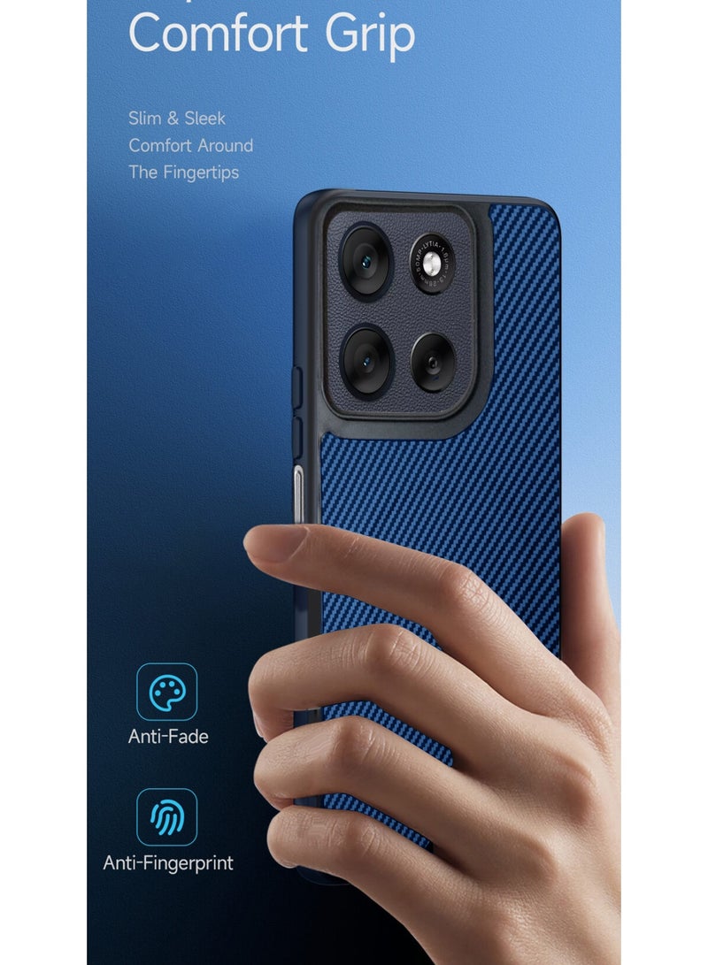 دبليو تيك غطاء حماية خلفي من السيليكون الناعم وألياف الكربون مع ميزة ماج سيف لهاتف موتورولا موتو G56 5G 2025 (MCFPSN) - أزرق بحري - Image 2