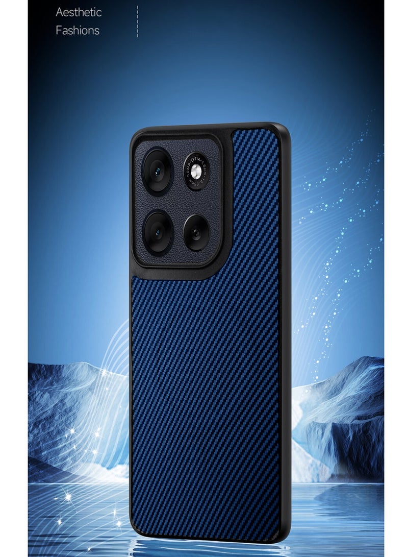 دبليو تيك غطاء حماية خلفي من السيليكون الناعم وألياف الكربون مع ميزة ماج سيف لهاتف موتورولا موتو G56 5G 2025 (MCFPSN) - أزرق بحري - Image 4