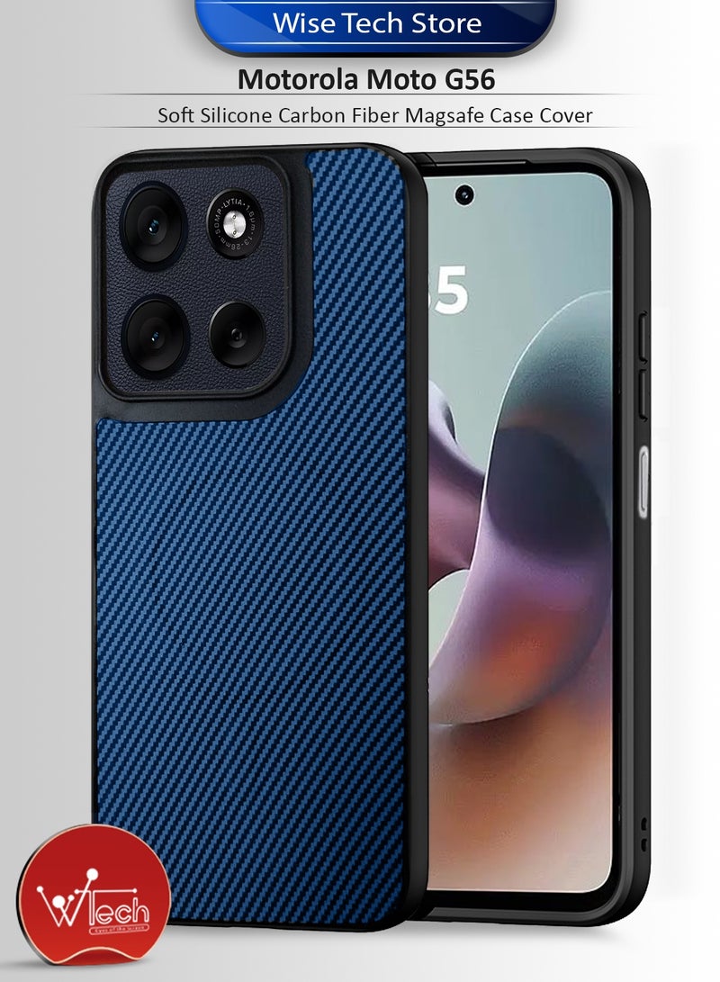 دبليو تيك غطاء حماية خلفي من السيليكون الناعم وألياف الكربون مع ميزة ماج سيف لهاتف موتورولا موتو G56 5G 2025 (MCFPSN) - أزرق بحري - Image 1