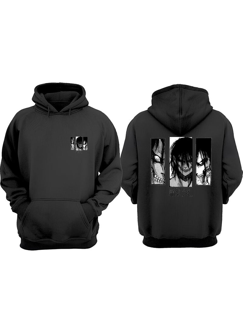 The Wert - Eren Attack On Titan Anime Design Front Back Printed Regular Size Black Sweatshirt - Image 1