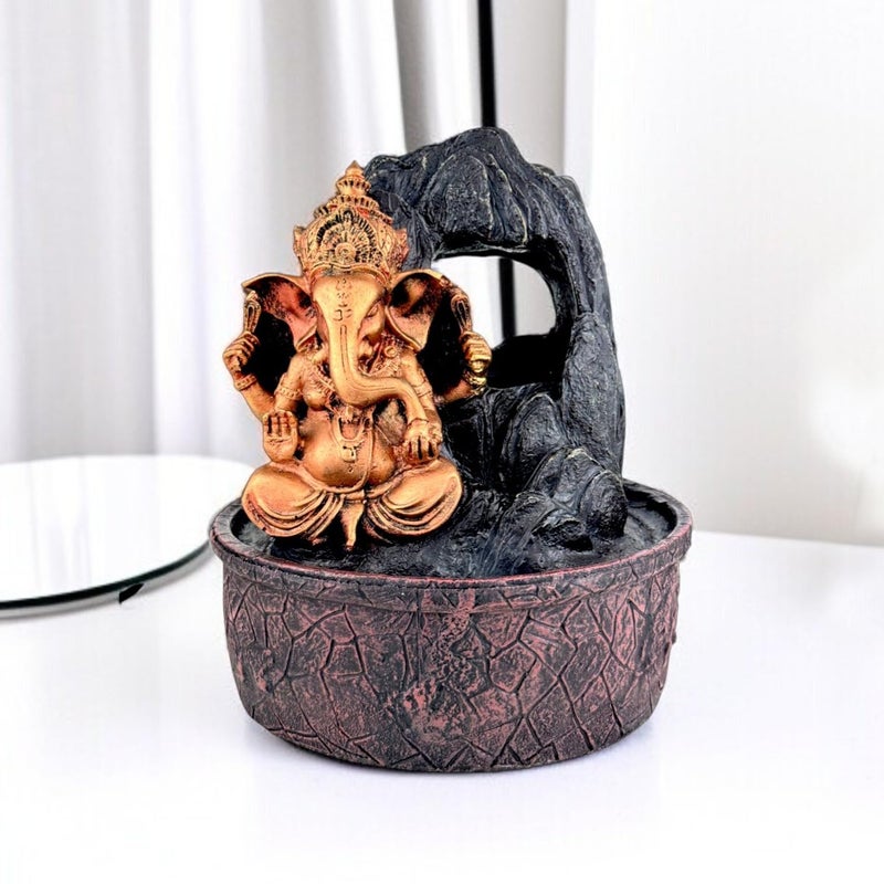 Go Hooked Lord Ganesha Waterfall Fountain with LED Lights & Adjustable Water Flow | Polyresin Tabletop Fountain for Pooja Room, Meditation Home & Office Décor | Stress Relief & Positive Energy Décor - Image 1