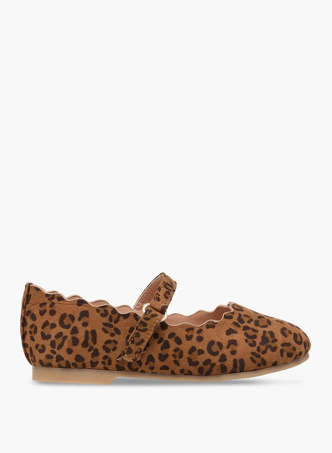 JUNIORS Girls Animal Print Ballerina Shoes with Hook and Loop Closure
