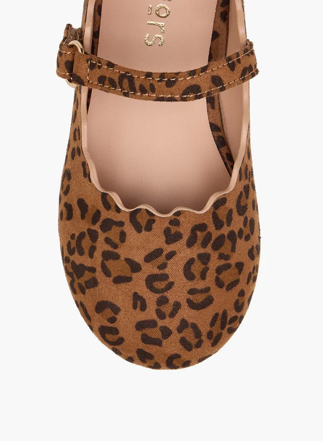 JUNIORS Girls Animal Print Ballerina Shoes with Hook and Loop Closure