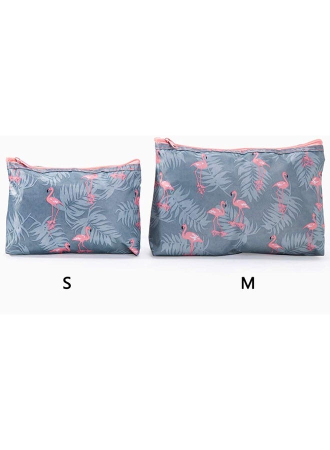 3-Piece Waterproof Cosmetic Bag Set Grey/Pink - Image 3