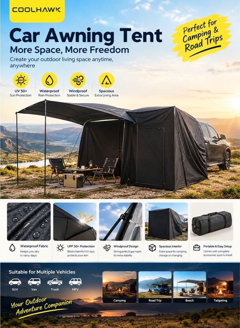 COOLHAWK 2-in-1 Hatchback Tent & Car Awning | SUV/Minivan Tailgate Sun Shelter for Camping, Beach, Road Trips Waterproof 3000MM UPF 40+ - Image 1