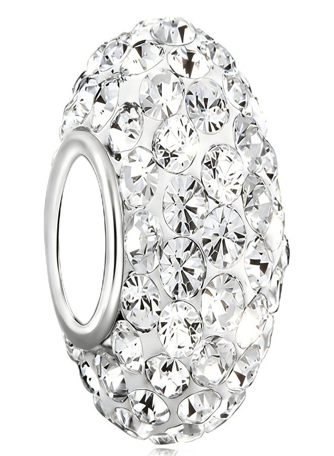 925 Sterling Silver Sparkle Simulated Birthstone Charms - Large Hole Rhinestone Pave Spacer Bead, Synthetic Crystal Accent for Bracelets & Necklaces, Lovely Mother-Daughter Gift - Image 1