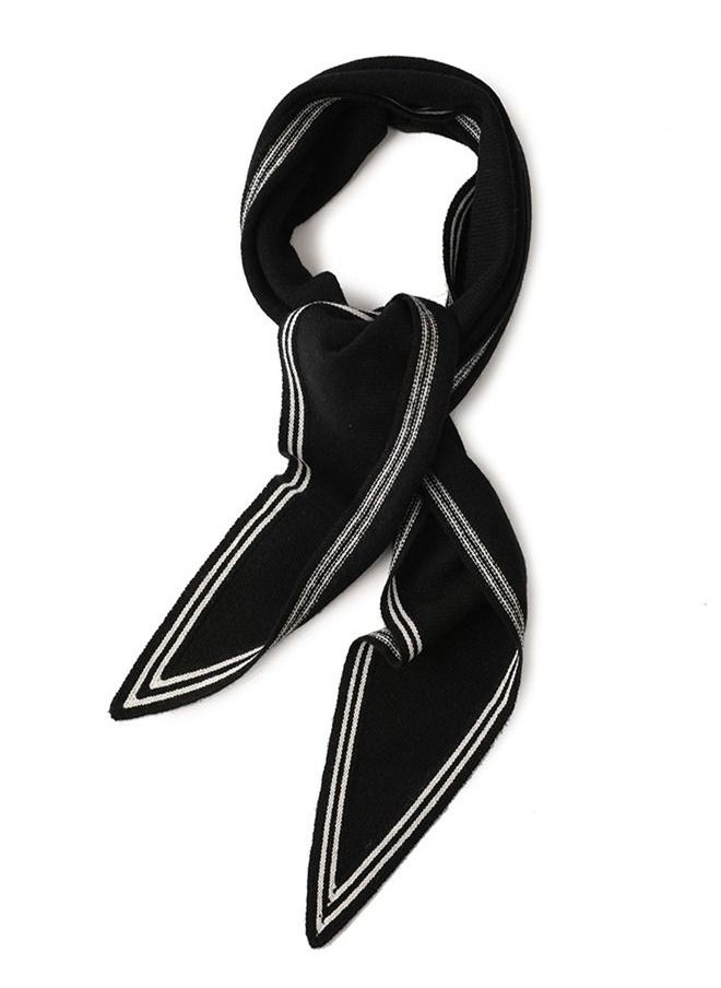 Loquat Korean Version Warm And Versatile Triangular Small Scarf Black  - Image 1