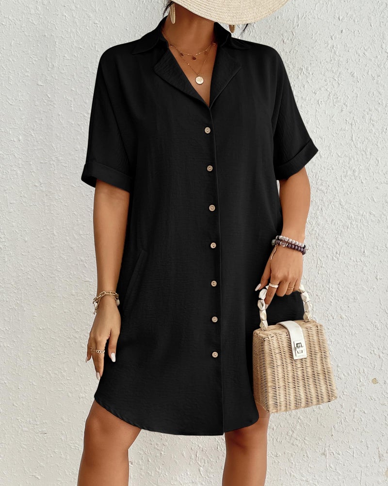 Bsubseach Button Down Beach Cover Ups for Women Bikini Swimsuit Coverup Shirt Dress Casual Vacation Outfits Black M - Image 2