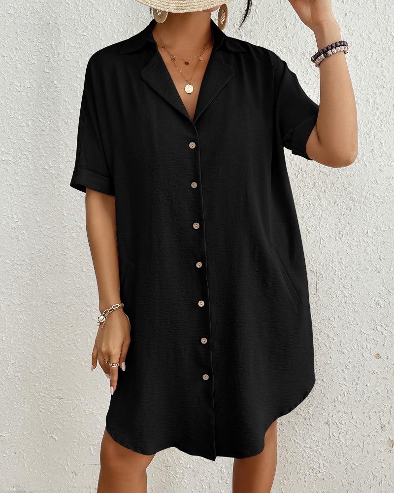 Bsubseach Button Down Beach Cover Ups for Women Bikini Swimsuit Coverup Shirt Dress Casual Vacation Outfits Black M - Image 5