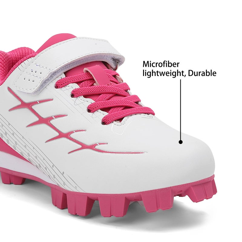 EQW Kids Baseball Cleats for Boys & Girls Softball Cleats | Comfortable, Non-Slip, Durable | Little Kid to Youth Fuchsia/White - Image 3