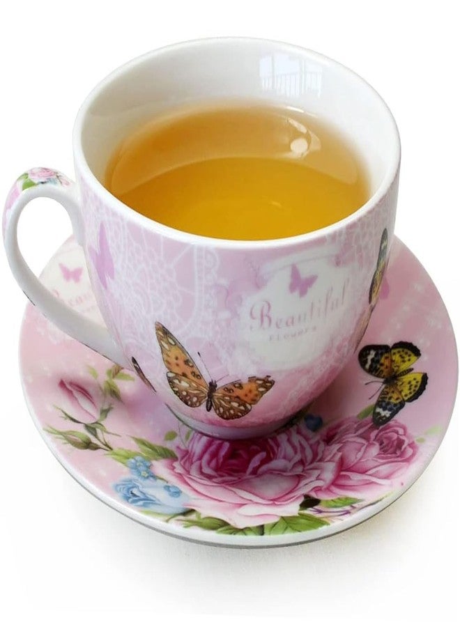 ONEUSTAR Tea Set for One Porcelain Floral Teapot and Cup Saucer Set for Women Afternoon Tea Mothers Day Gift in Reusable Gift Box, Pink Rose Flower - Image 2