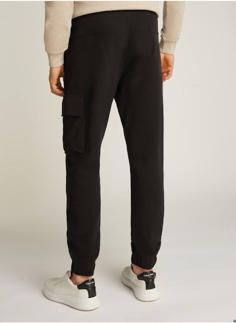 Calvin Klein Jeans Men's Woven Label Sweatpants - Cotton, Black  - Image 3