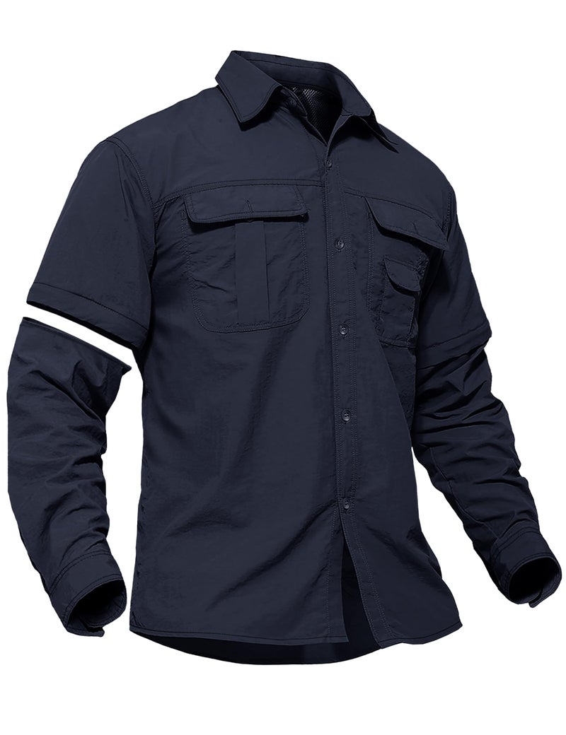 TACVASEN Men's Long Sleeve Tactical Shirt for Construction Button Up Lightweight Work Tops for Safari Military Hiking Navy, XL - Image 1