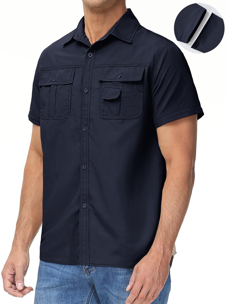 TACVASEN Men's Long Sleeve Tactical Shirt for Construction Button Up Lightweight Work Tops for Safari Military Hiking Navy, XL - Image 3