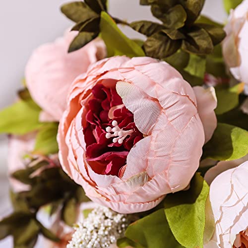 Duovlo Fake Flowers Vintage Artificial Peony Silk Flowers Wedding Home Decoration,Pack of 1 (Light Pink) - Image 5