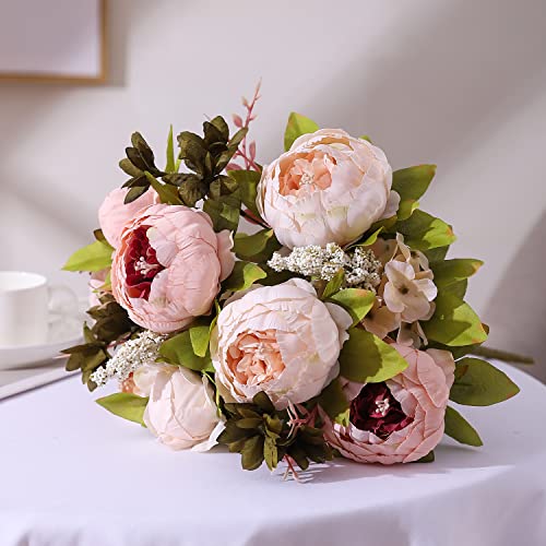 Duovlo Fake Flowers Vintage Artificial Peony Silk Flowers Wedding Home Decoration,Pack of 1 (Light Pink) - Image 4